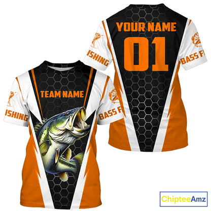Personalized Bass Fishing Sport Jerseys, Bass Fishing Long Sleeve Tournament Shirts | Orange IPHW4382