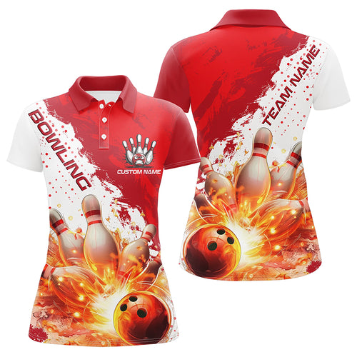 Red Flame Strike Bowling Custom Team Shirts For Women, Bowlers Outfit Bowling Team Jersey IPHW6254