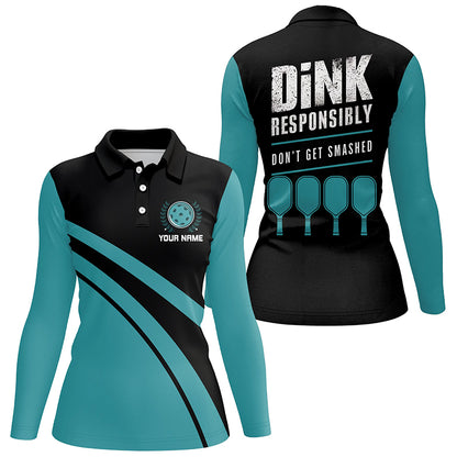 "Dink Responsibly" Sayings Custom Name Blue Pickleball Polo Shirts For Men, Pickleball Outfits IPHW6724