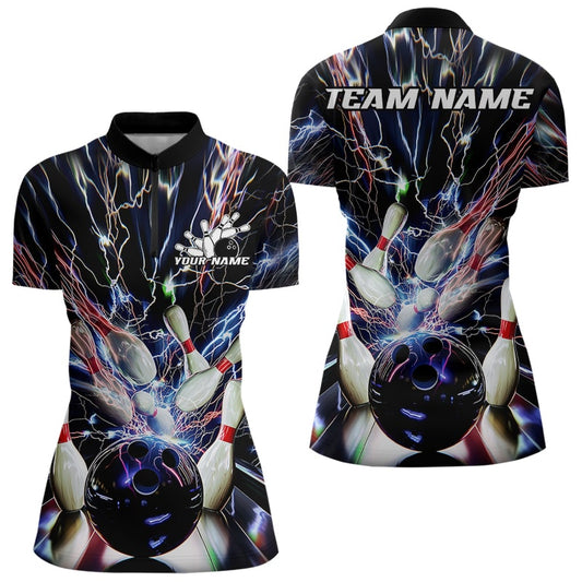 Custom Thunder Lightning Bowling Quarter-Zip Team Shirts For Women, Colorful Bowling Jersey IPHW8052
