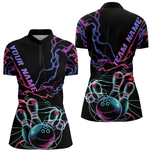 Colorful Neon Thunder Lightning Style Custom Bowling Quarter-Zip Team Shirts For Women IPHW8053