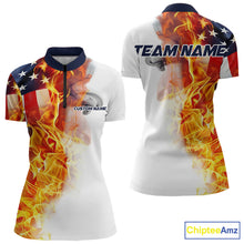 Load image into Gallery viewer, Flame American Flag Custom Quarter-Zip Shirts For Women, Patriotic Bowling Team Jersey IPHW5984