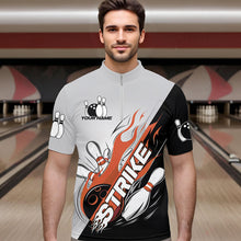 Load image into Gallery viewer, Custom Orange Flame Strike Bowling Men Quarter-Zip Shirt, Bowling Team Uniform Bowling League Shirt IPHW8779
