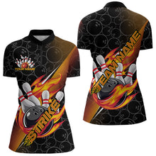 Load image into Gallery viewer, Custom Black And Red Flame Strike Bowling Women Quarter-Zip Shirts, Bowling Ball Pattern IPHW8781