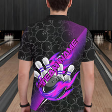 Load image into Gallery viewer, Custom Black And Blue Purple Flame Strike Bowling Men Polo Shirts, Bowling Ball Pattern Shirt IPHW8782
