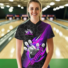 Load image into Gallery viewer, Custom Black And Blue Purple Flame Strike Bowling Women Quarter-Zip Shirts IPHW8782