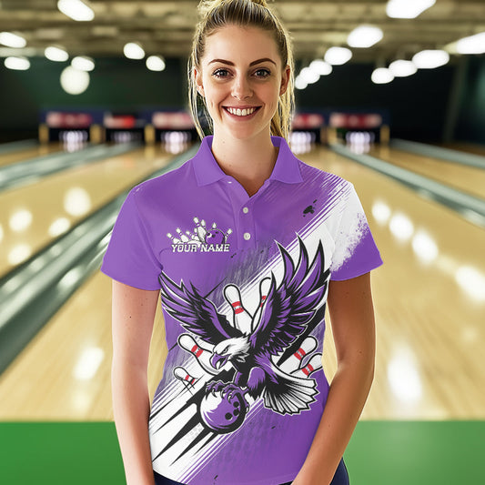 Custom Purple Eagle Bowling Jerseys, Eagle Bowling Women Polo Shirts Team Bowlers Uniform IPHW8788
