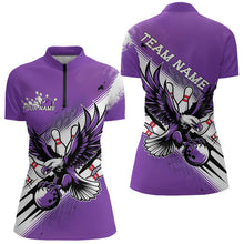 Load image into Gallery viewer, Custom Purple Bowling Jerseys, Eagle Bowling Women Quarter-Zip Shirts Team Bowlers Uniform IPHW8788