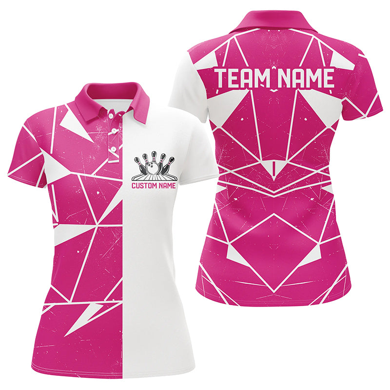 Pink Geometric Custom Ladies Bowling Team Shirts, Bowling Jerseys For Bowlers IPHW6265