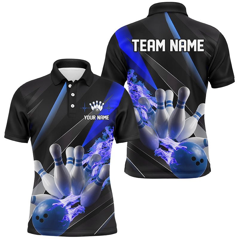 Personalized Blue Flame Bowling Shirts For Men, Bowling Tournament Shirts Bowlers Outfits IPHW6739