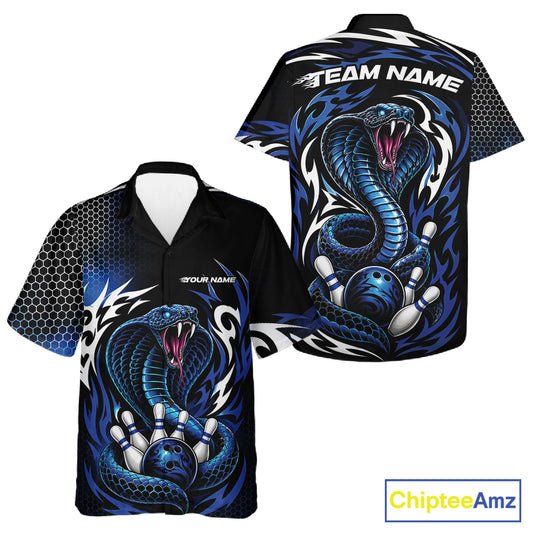 Custom Black And Blue Tribal Cobra Snake Bowling Jerseys Bowling Men And Women Hawaiian Shirt IPHW11711