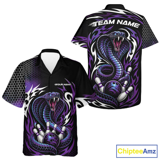 Custom Black And Purple Tribal Cobra Snake Bowling Jerseys Bowling Men And Women Hawaiian Shirt IPHW11712