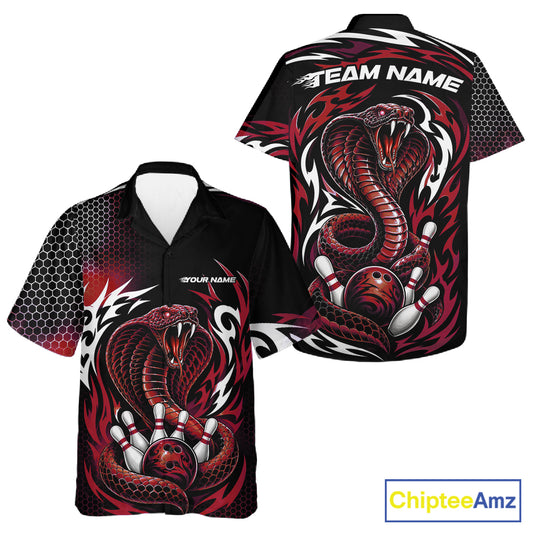 Custom Black And Red Tribal Cobra Snake Bowling Jerseys Bowling Men And Women Hawaiian Shirt IPHW11713