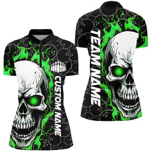 Load image into Gallery viewer, Custom Flaming Skull Team Bowling Shirts For Women, Halloween Bowling Jerseys | Green IPHW5180