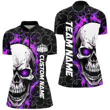 Load image into Gallery viewer, Custom Flaming Skull Team Bowling Shirts For Women, Halloween Bowling Jerseys | Purple IPHW5181