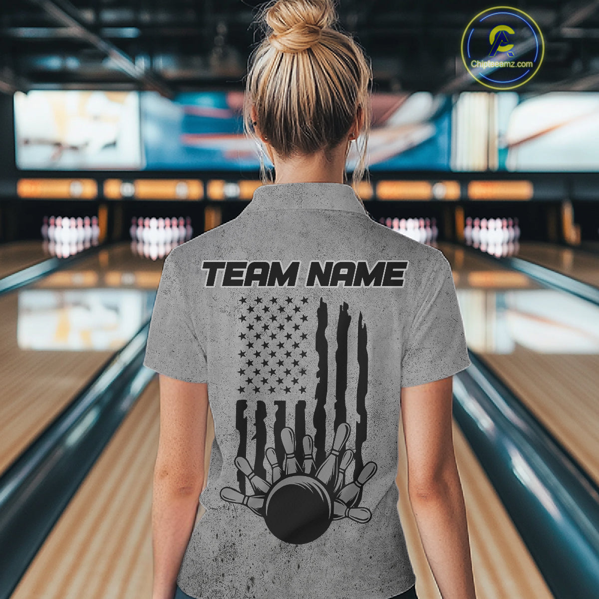 Custom American Flag Skull Bowling Shirts For Women, Patriotic Team Bowling Jerseys IPHW5846