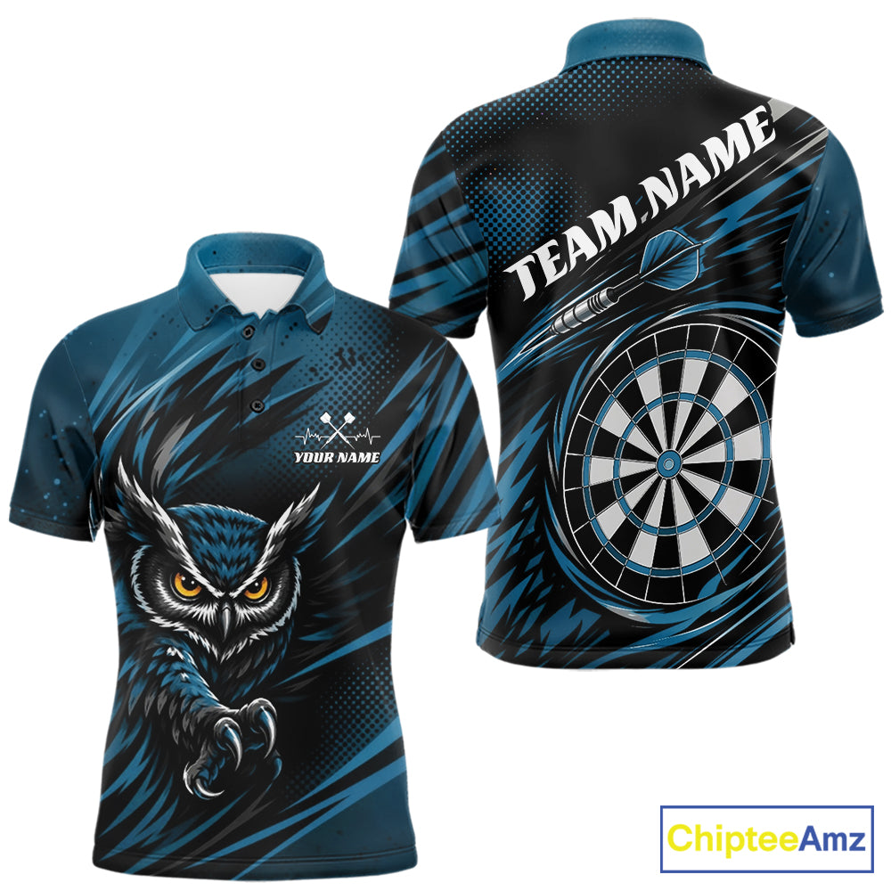 Custom Blue Owl Darts Men Polo Shirts, Dart Flights Darts League Shirt IPHW11733