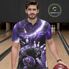 Load image into Gallery viewer, Custom Purple Thunder Lightning Grim Reaper Bowling Men Polo Shirt, Halloween Bowling Outfit IPHW9799