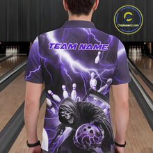 Load image into Gallery viewer, Custom Purple Thunder Lightning Grim Reaper Bowling Men Polo Shirt, Halloween Bowling Outfit IPHW9799