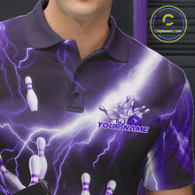 Load image into Gallery viewer, Custom Purple Thunder Lightning Grim Reaper Bowling Men Polo Shirt, Halloween Bowling Outfit IPHW9799