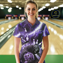 Load image into Gallery viewer, Custom Purple Thunder Lightning Grim Reaper Bowling Women Polo Shirt, Halloween Outfit IPHW9799