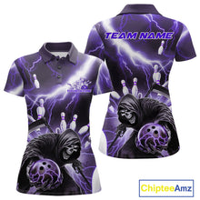 Load image into Gallery viewer, Custom Purple Thunder Lightning Grim Reaper Bowling Women Polo Shirt, Halloween Outfit IPHW9799