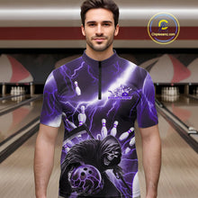 Load image into Gallery viewer, Custom Purple Thunder Lightning Grim Reaper Bowling Men Quarter-Zip Shirt, Halloween Outfit IPHW9799