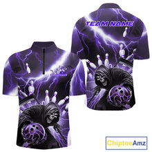 Load image into Gallery viewer, Custom Purple Thunder Lightning Grim Reaper Bowling Men Quarter-Zip Shirt, Halloween Outfit IPHW9799