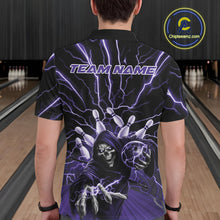 Load image into Gallery viewer, Custom Black And Purple Lightning Grim Reaper Bowling Men Polo Shirt, Halloween Outfit IPHW9805