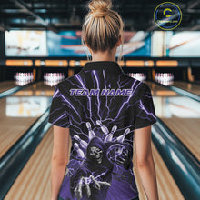 Load image into Gallery viewer, Custom Black And Purple Lightning Grim Reaper Bowling Women Polo Shirt, Halloween Outfit IPHW9805