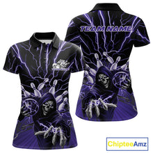 Load image into Gallery viewer, Custom Black And Purple Lightning Grim Reaper Bowling Women Polo Shirt, Halloween Outfit IPHW9805