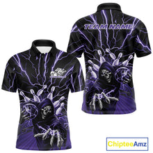 Load image into Gallery viewer, Custom Black And Purple Lightning Grim Reaper Bowling Men Polo Shirt, Halloween Outfit IPHW9805