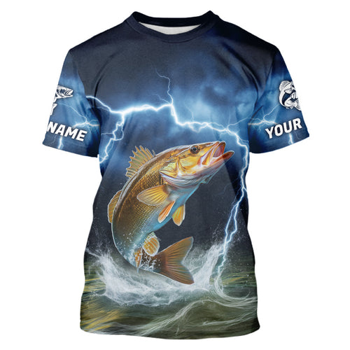 Blue Thunder Lightning Custom Walleye Fishing Tournament Fishing T Shirts IPHW8081