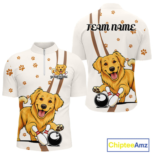 Custom Funny Golden Retriever Dog Men Bowling Team Shirt, Dog Lovers Bowling Uniform IPHW10209