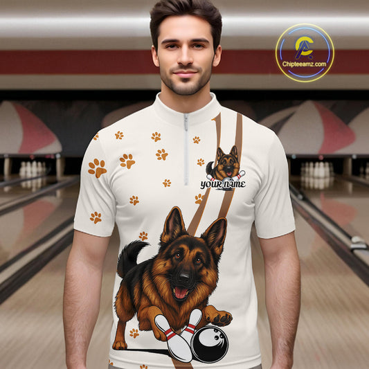 Custom Funny German Shepherd Dog Men Bowling Team Shirt, Dog Lovers Bowling Uniform IPHW10210