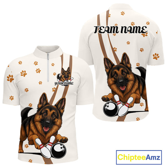 Custom Funny German Shepherd Dog Men Bowling Team Shirt, Dog Lovers Bowling Uniform IPHW10210