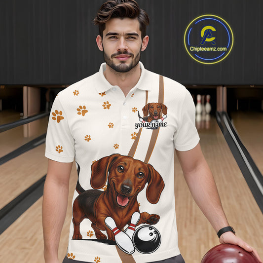 Custom Funny Dachshund Dog Men Bowling Team Shirt, Dog Lovers Bowling Uniform IPHW10213