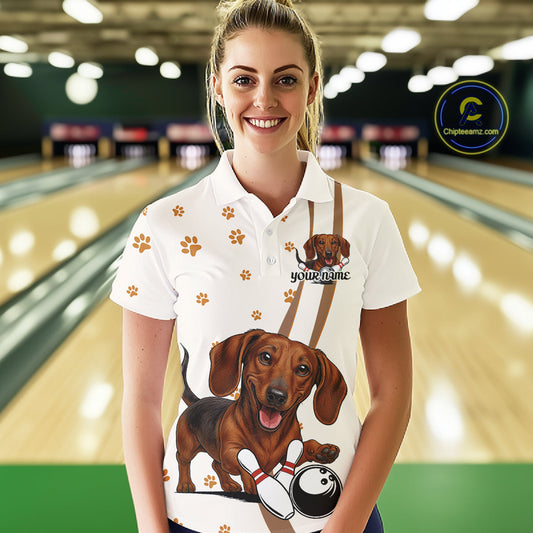 Custom Funny Dachshund Dog Women Bowling Team Shirt, Dog Lovers Bowling Uniform IPHW10213