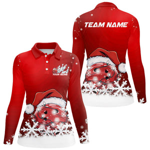 Red Snowflake Custom Christmas Bowling Shirts For Women, Santa Bowling Team Outfit Shirt IPHW7864