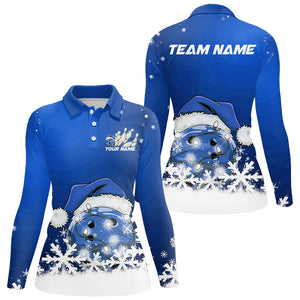 Blue Snowflake Custom Christmas Bowling Shirts For Women, Santa Bowling Team Outfit Shirt IPHW7865