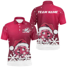 Load image into Gallery viewer, Pink Snowflake Custom Christmas Bowling Shirts For Men, Santa Bowling Team Outfit Bowler Shirt IPHW7866