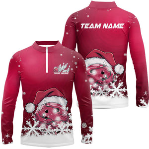 Pink Snowflake Custom Christmas Bowling Shirts For Men, Santa Bowling Team Outfit Bowler Shirt IPHW7866