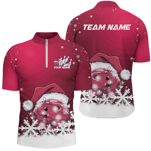 Pink Snowflake Custom Christmas Bowling Shirts For Men, Santa Bowling Team Outfit Bowler Shirt IPHW7866