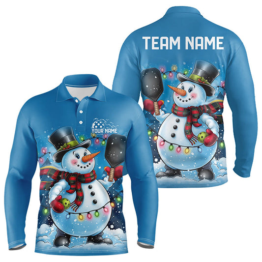 Custom Christmas Snowman Pickleball Long Sleeve Polo Shirts For Men, Xmas Pickleball Team Shirt IPHW8090