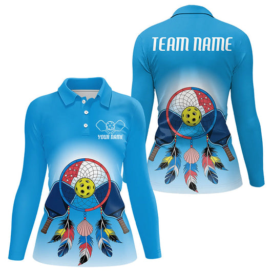 Custom Dreamcatcher Pickleball Long Sleeve Polo Shirts For Women, Native Pickleball Shirt IPHW8094