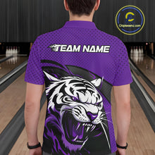 Load image into Gallery viewer, Custom Black And Purple Tiger Bowling Team Polo Shirts For Men, Bowling League Shirt IPHW9020