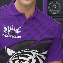 Load image into Gallery viewer, Custom Black And Purple Tiger Bowling Team Polo Shirts For Men, Bowling League Shirt IPHW9020