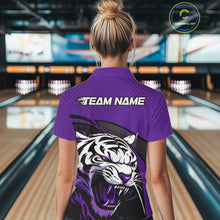 Load image into Gallery viewer, Custom Black And Purple Tiger Bowling Team Polo Shirts For Women, Bowling League Shirt IPHW9020
