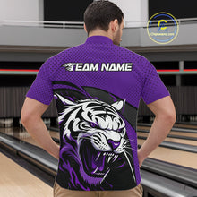 Load image into Gallery viewer, Custom Black And Purple Tiger Bowling Team Quarter-Zip Shirts For Men, Bowling League Shirt IPHW9020