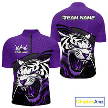 Load image into Gallery viewer, Custom Black And Purple Tiger Bowling Team Quarter-Zip Shirts For Men, Bowling League Shirt IPHW9020